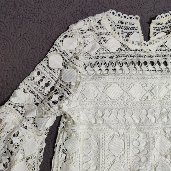Ellison Crochet Blouse Top Bell Sleeves  Boho Cottagecore Off White Ivory Small - Picture 5 of 11